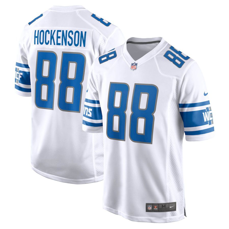 Men Detroit Lions #88 T.J. Hockenson Nike White Game NFL Jersey